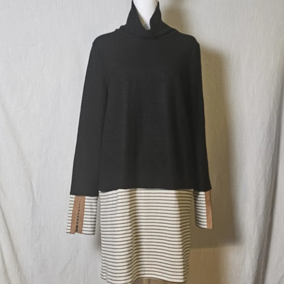THML Dress Sz S,Striped Black/ White,Longsleeve Turtleneck,Knee Length,Mod - Picture 1 of 14